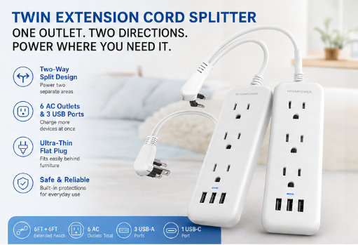 Twin Extension Cord Splitter